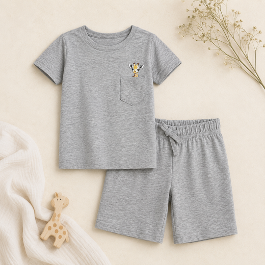 Gigi the Giraffe Tshirt Shorts Set Lyocell Cotton Blend | Melange Grey