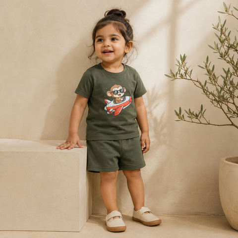 Kiki the Monkey Tshirt Shorts Lyocell Cotton Blend | Green