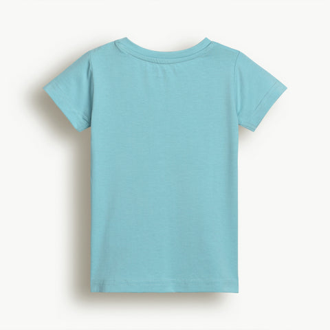 Lyocell Cotton Girls Tshirt Shorts Set "Mimo the Lion"  print, Aqua Blue