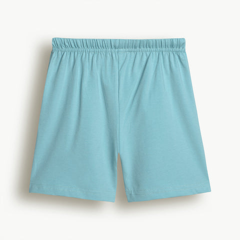 Lyocell Cotton Girls Tshirt Shorts Set "Mimo the Lion"  print, Aqua Blue