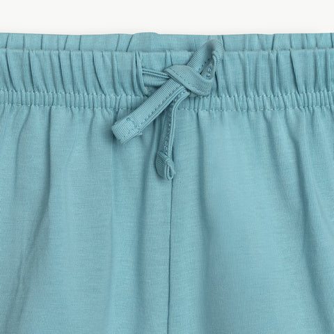 Lyocell Cotton Girls Tshirt Shorts Set "Mimo the Lion"  print, Aqua Blue