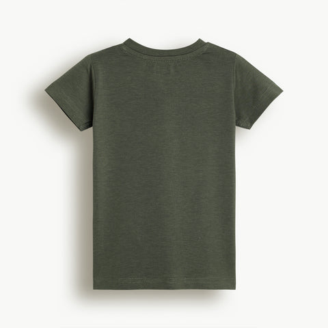 Lyocell Cotton Girls Tshirt Shorts Set "Mimo the Lion"  print, Olive Green
