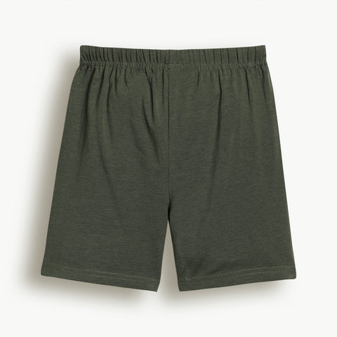 Lyocell Cotton Girls Tshirt Shorts Set "Mimo the Lion"  print, Olive Green