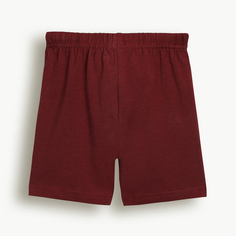 Lyocell Cotton Girls Tshirt Shorts Set "Kiki the Monkey"  print, Maroon