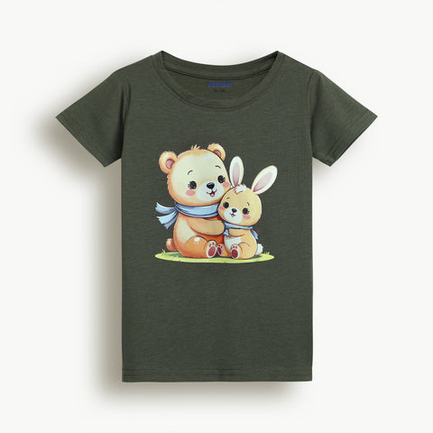 Lyocell Cotton Girls Tshirt Shorts Set "Coco & Bella"  print, Olive Green