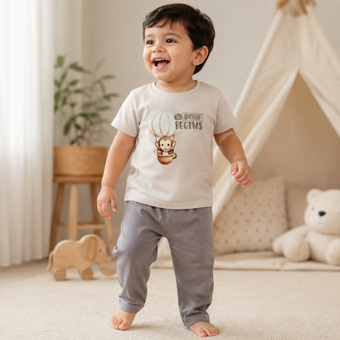 Kiki the Monkey Tshirt Pyjama Set Lyocell Cotton Blend | Beige