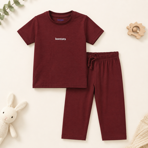 "bontots" Logo Co-ord Set Lyocell Cotton Blend | Maroon