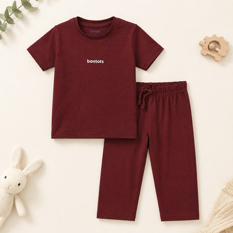"bontots" Logo Co-ord Set Lyocell Cotton Blend | Maroon