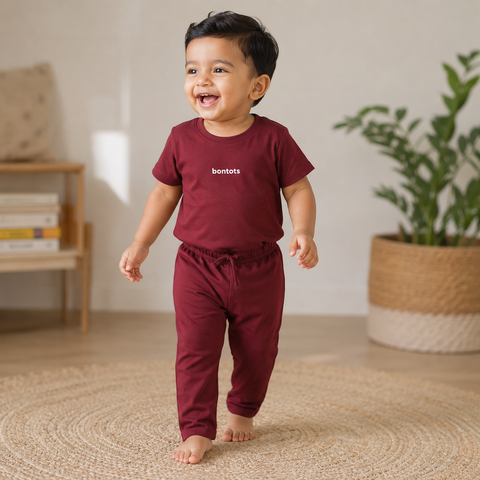 "bontots" Logo Co-ord Set Lyocell Cotton Blend | Maroon