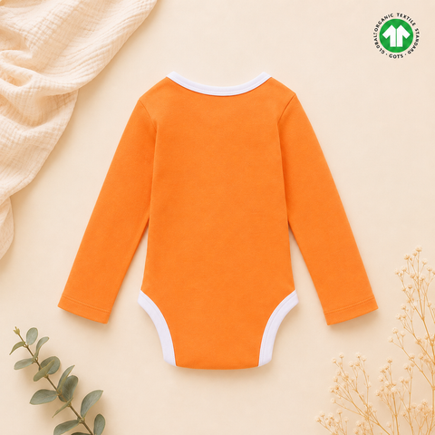 Organic Cotton Knitted Full Sleeves Block Print Onesie Orange