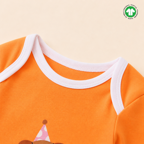 Organic Cotton Knitted Full Sleeves Block Print Onesie Orange