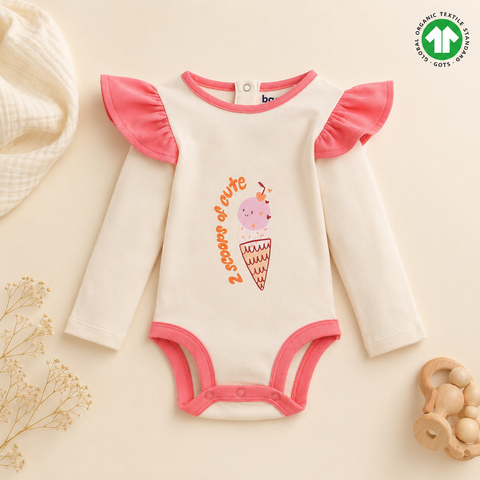 Organic Cotton Bodysuit Pajama 2 Pcs Set Girls Cream