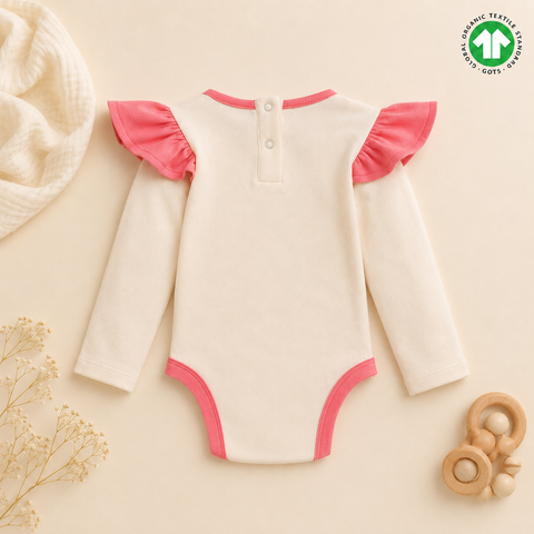 Organic Cotton Bodysuit Pajama 2 Pcs Set Girls Cream