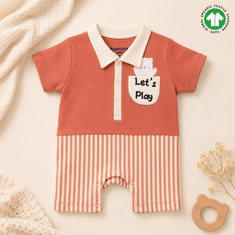 Organic Cotton Polo Neck Romper Rust Brown