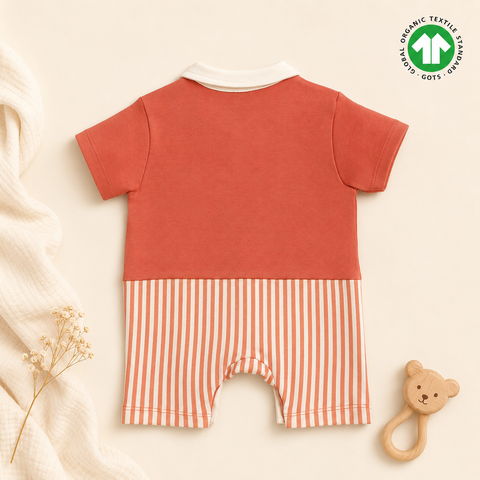 Organic Cotton Polo Neck Romper Rust Brown
