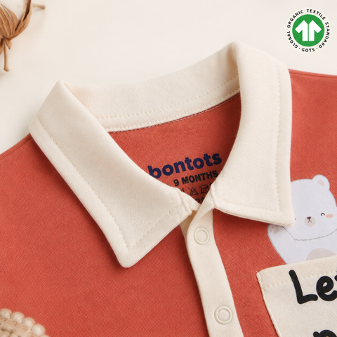 Organic Cotton Polo Neck Romper Rust Brown