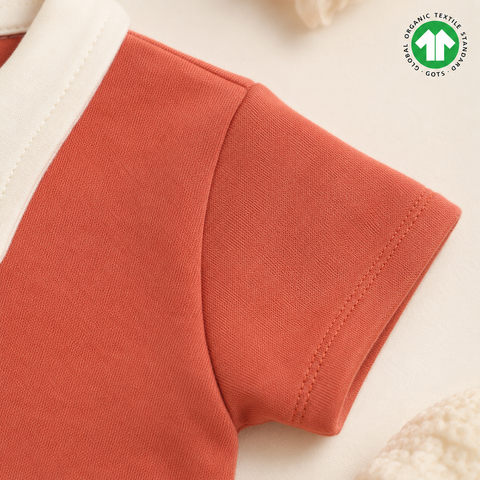 Organic Cotton Polo Neck Romper Rust Brown