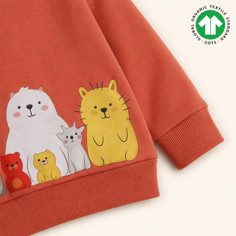 Organic Cotton Sweatshirt Cute Teddy Print Rust