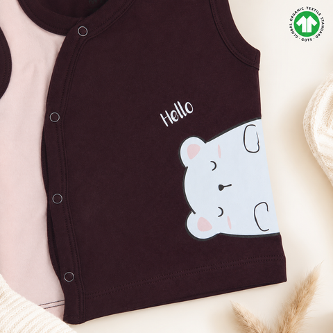 Organic Cotton Baby Jhabla Sleeveless Vest – Cute Bear Print & Snap Buttons
