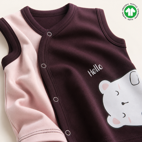 Organic Cotton Baby Jhabla Sleeveless Vest – Cute Bear Print & Snap Buttons
