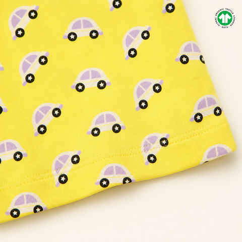 Organic Cotton Baby Jhabla Sleeveless Vest with Snap Buttons, Bright Yellow Car Print