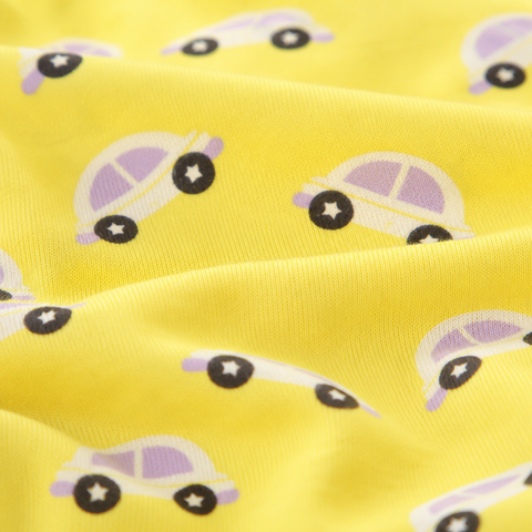 Organic Cotton Baby Jhabla Sleeveless Vest with Snap Buttons, Bright Yellow Car Print