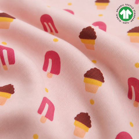 Organic Cotton Baby Jhabla – Soft Pink Ice Cream Print Front Open