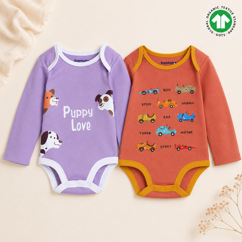 Organic Cotton Bodysuit (2pc Combo) Lavender and Rust Orange