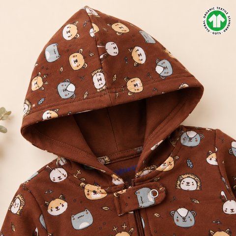 Cozy Critters Organic Cotton Hooded Sleepsuit – Soft, Snug & All-Season Warmth