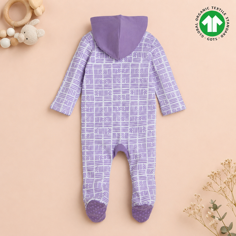SnuggleSoft Lavender Hooded Sleepsuit - 100% Organic Cotton