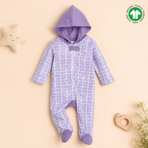SnuggleSoft Lavender Hooded Sleepsuit - 100% Organic Cotton