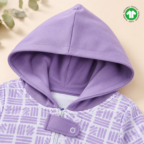 SnuggleSoft Lavender Hooded Sleepsuit - 100% Organic Cotton