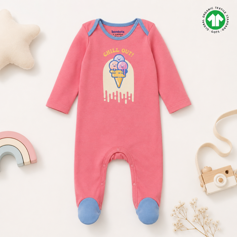 Chill Out! Ice-Cream Pink Organic Cotton Sleepsuit – Soft, Snug & Super Cute