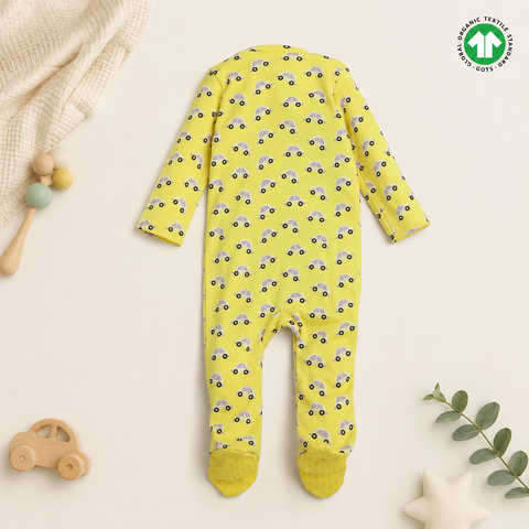 Sunny Drive Organic Cotton Sleepsuit – Soft, Safe & Super Easy Dressing