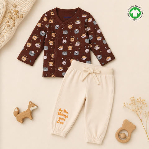 Jhabla Pajama Set Organic Cotton Brown & Cream