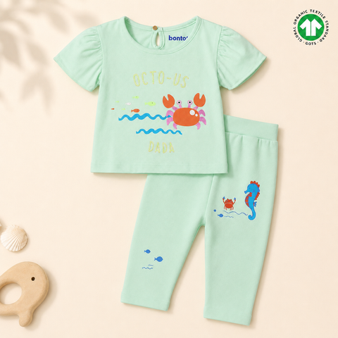 Organic Cotton Crab Print TShirt Pajama Set 2 Pcs Set
