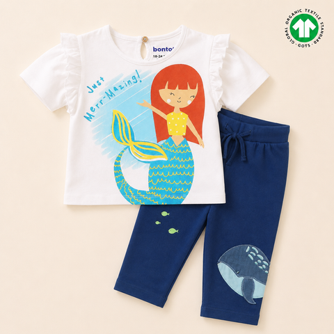 Organic Cotton Mermaid Print TShirt Pajama 2 Pcs Set