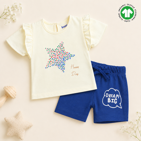 Organic Cotton Printed T Shirt and Shorts 2 Pcs Set Girls