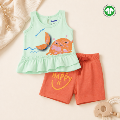 Organic Cotton Sleeveless Ruffle Top and Shorts 2 Pcs Set Girls