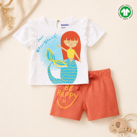 Organic Cotton Ruffle Tshirt and Shorts 2 Pcs Set Girls