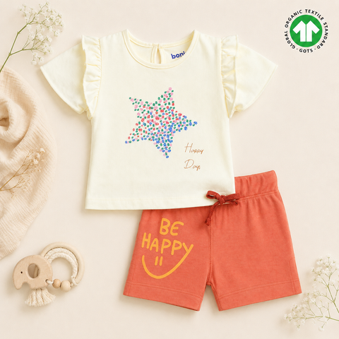 Organic Cotton Ruffle T Shirt and Shorts 2 Pcs Set
