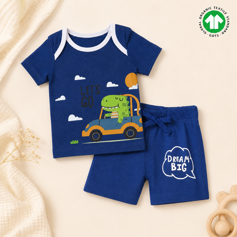 Organic Cotton Blue Tshirt Shorts 2 Pcs Set Boys