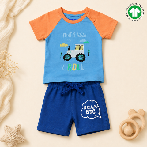Organic Cotton Raglan Tshirt Shorts 2 Pcs Set Boys
