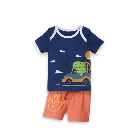 Dino Ride Co-Ord Set – Ultra Soft Let’s Go Printed T-Shirt & Be Happy Shorts