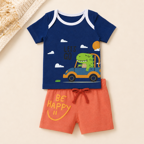 Organic Cotton Print T Shirt Shorts 2 Pcs Set