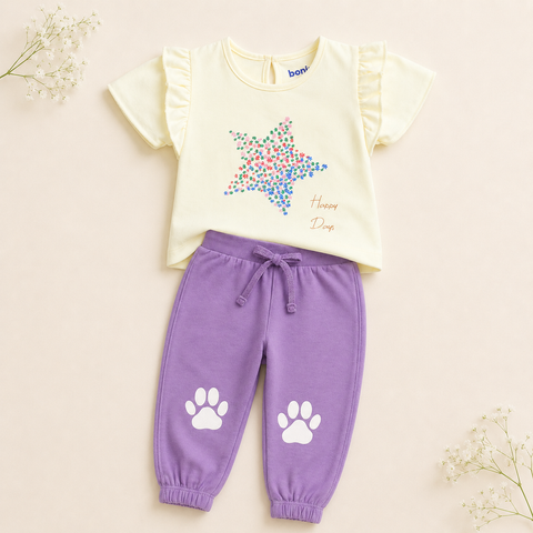 Organic Cotton Ruffle Tshirt Pajama 2 Pcs Set
