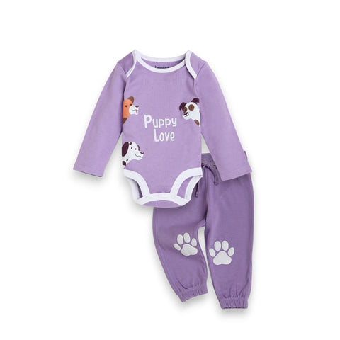 Puppy Love Bodysuit & Jogger Set – Premium Soft Full Sleeve Onesie with Paw Print Pants