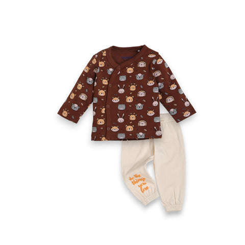 Cute Bear & Bunny Printed Full Sleeve Jhabla with Soft Jogger Pants Comfort Wear Outfit Set