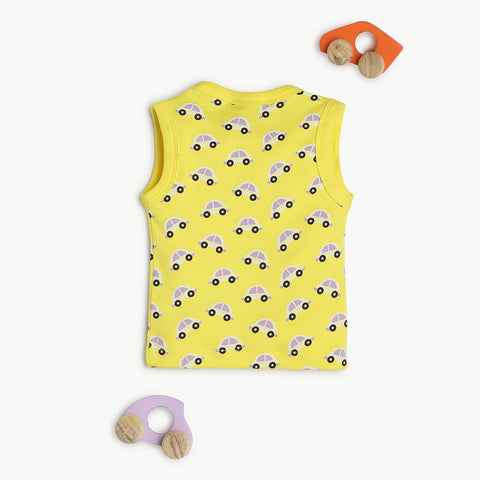 Car Print Sleeveless Front Open Summer T-Shirt & Soft Shorts Breathable Infant Toddler Outfit