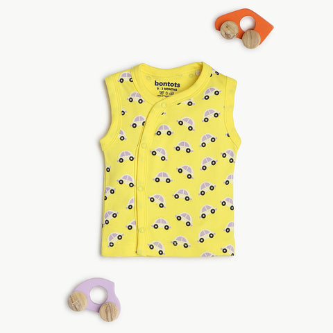 Car Print Sleeveless Front Open Summer T-Shirt & Soft Shorts Breathable Infant Toddler Outfit